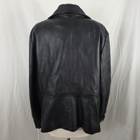Venezia Black Leather Jacket Womens 18/20 XL Goth Grunge Matrix Vintage 90s - Picture 2 of 9